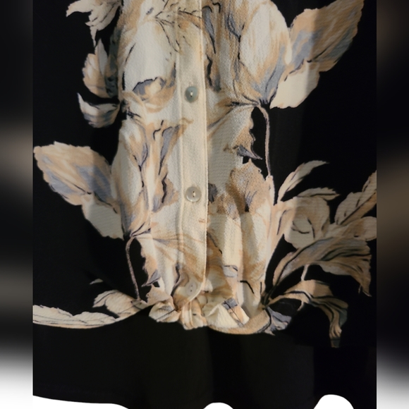 Sara Michelle Black & Tan Button Floral Blouse L - Picture 3 of 7